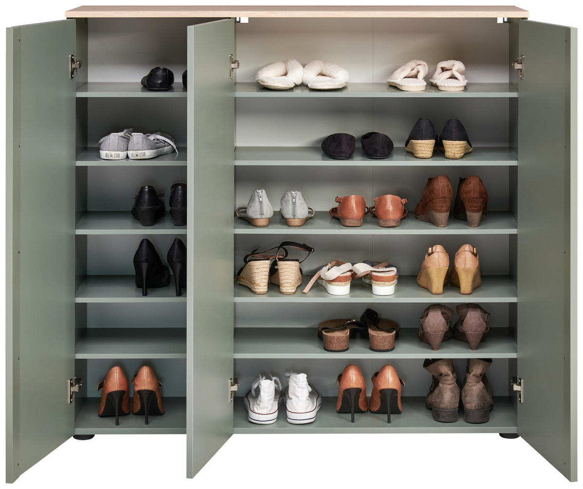 SCHUHSCHRANK Grün, Eichefarben  - Eichefarben/Schwarz, Design, Holzwerkstoff/Kunststoff (120,3/113,2/34cm) - Voleo