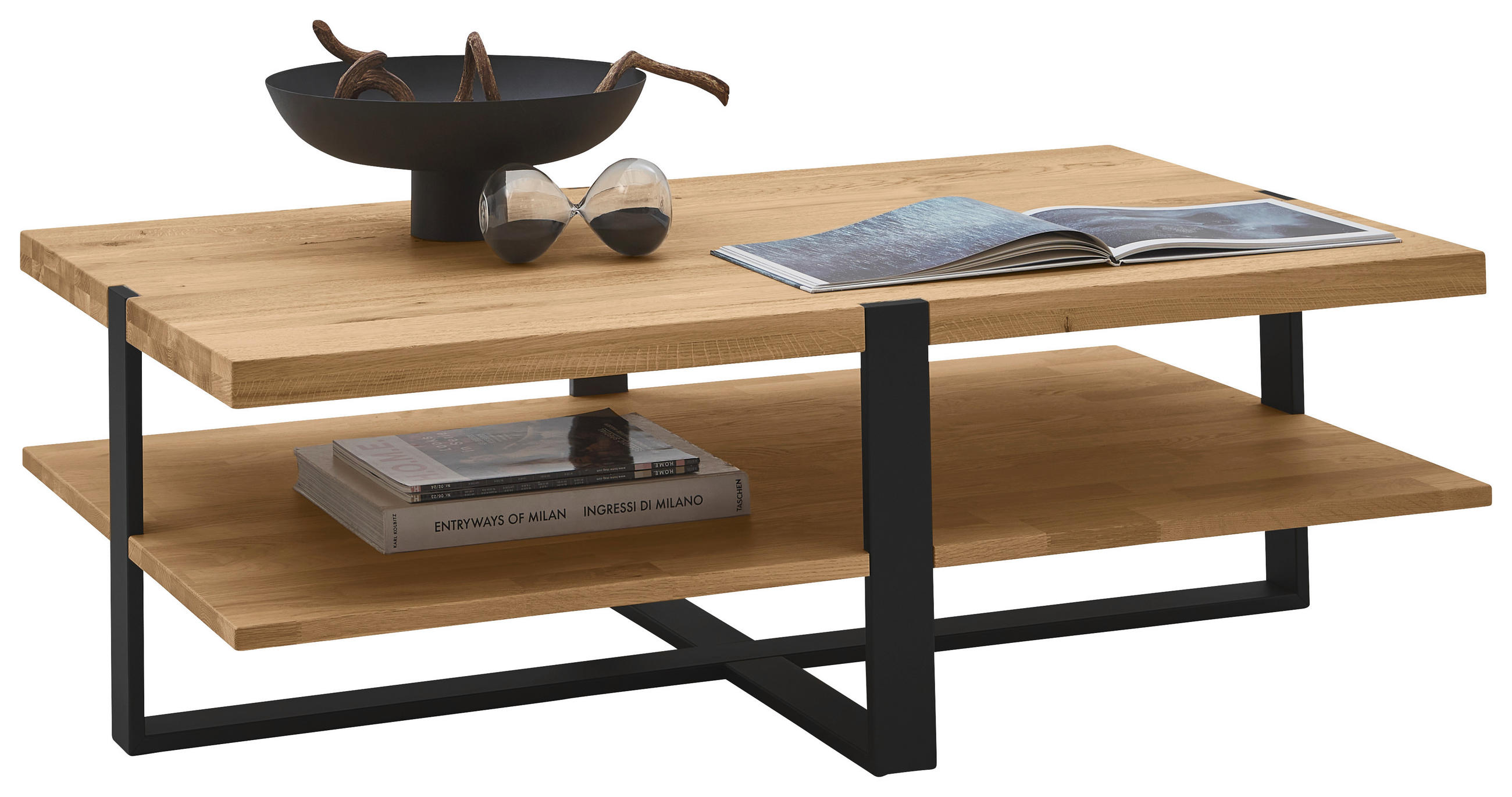 COUCHTISCH Holz, Metall 120/70/40 cm  - Eichefarben/Alufarben, Natur, Holz/Metall (120/70/40cm) - Valdera