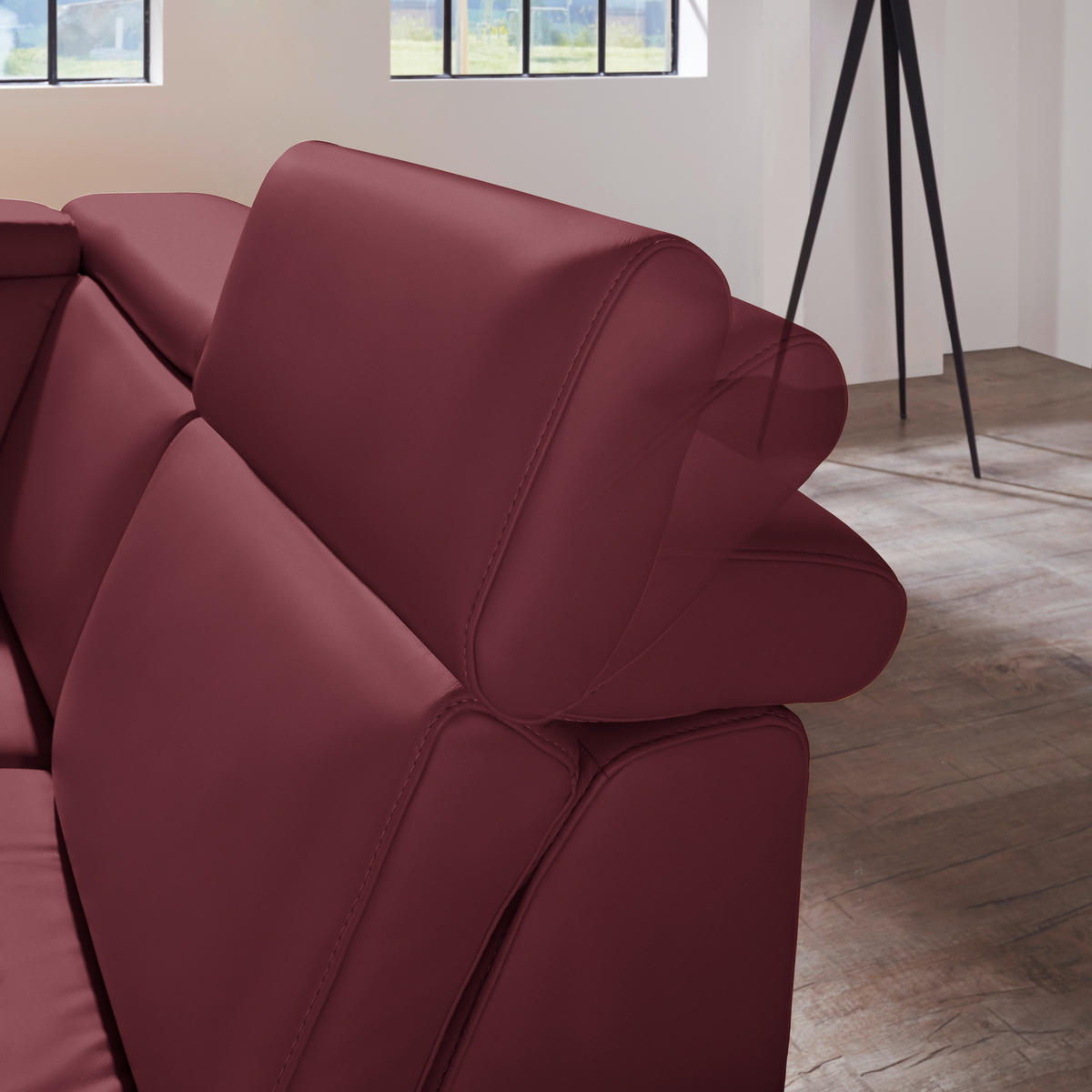 ECKSOFA in Echtleder Weinrot  - Weinrot/Alufarben, Design, Leder/Metall (271/239cm) - Cantus