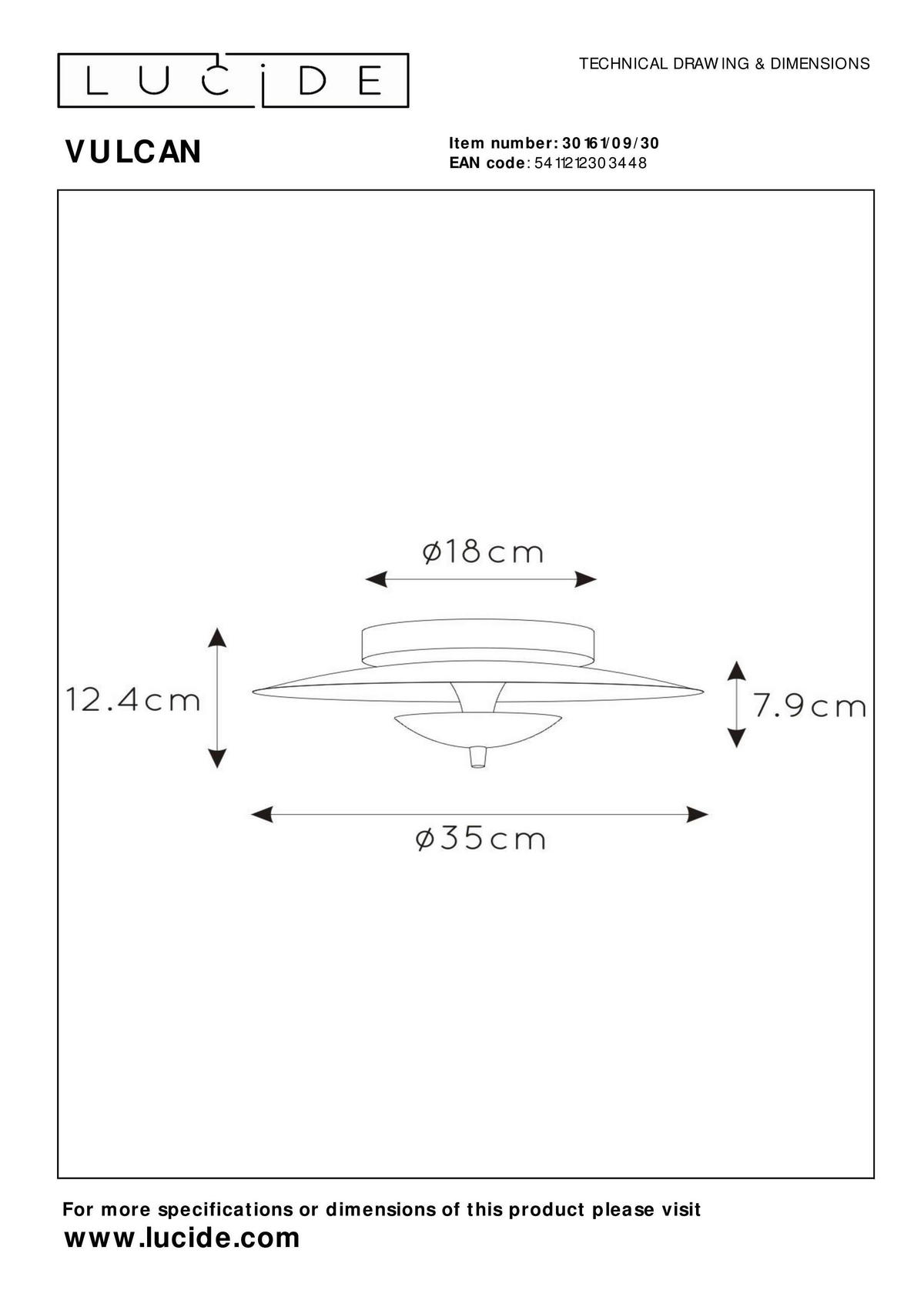LED-DECKENLEUCHTE VULCAN 35/35/12.4 cm   - Design, Metall (35/35/12.4cm) - Lucide