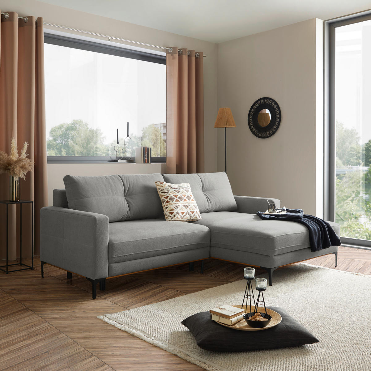 ECKSOFA Hellgrau  - Hellgrau/Schwarz, MODERN, Textil/Metall (238/162cm) - Ondega