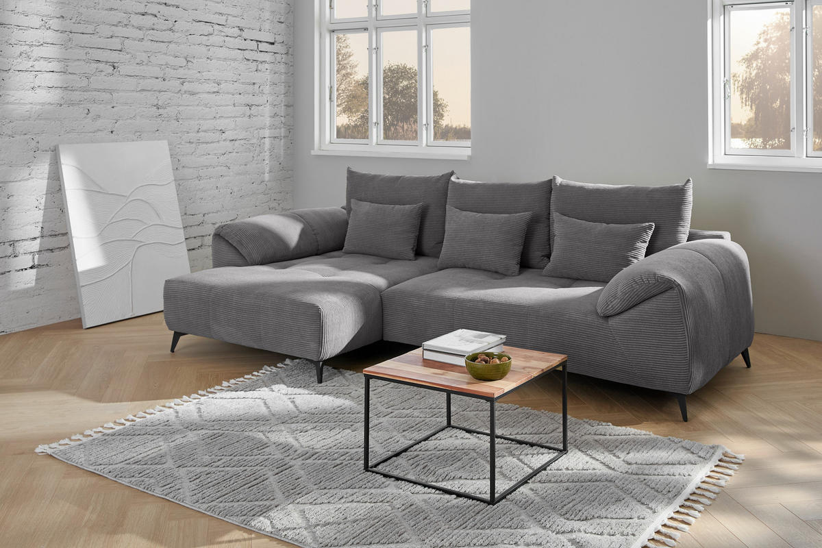 ECKSOFA in Cord Dunkelgrau  - Dunkelgrau/Schwarz, Konventionell, Textil/Metall (176/311cm) - Carryhome