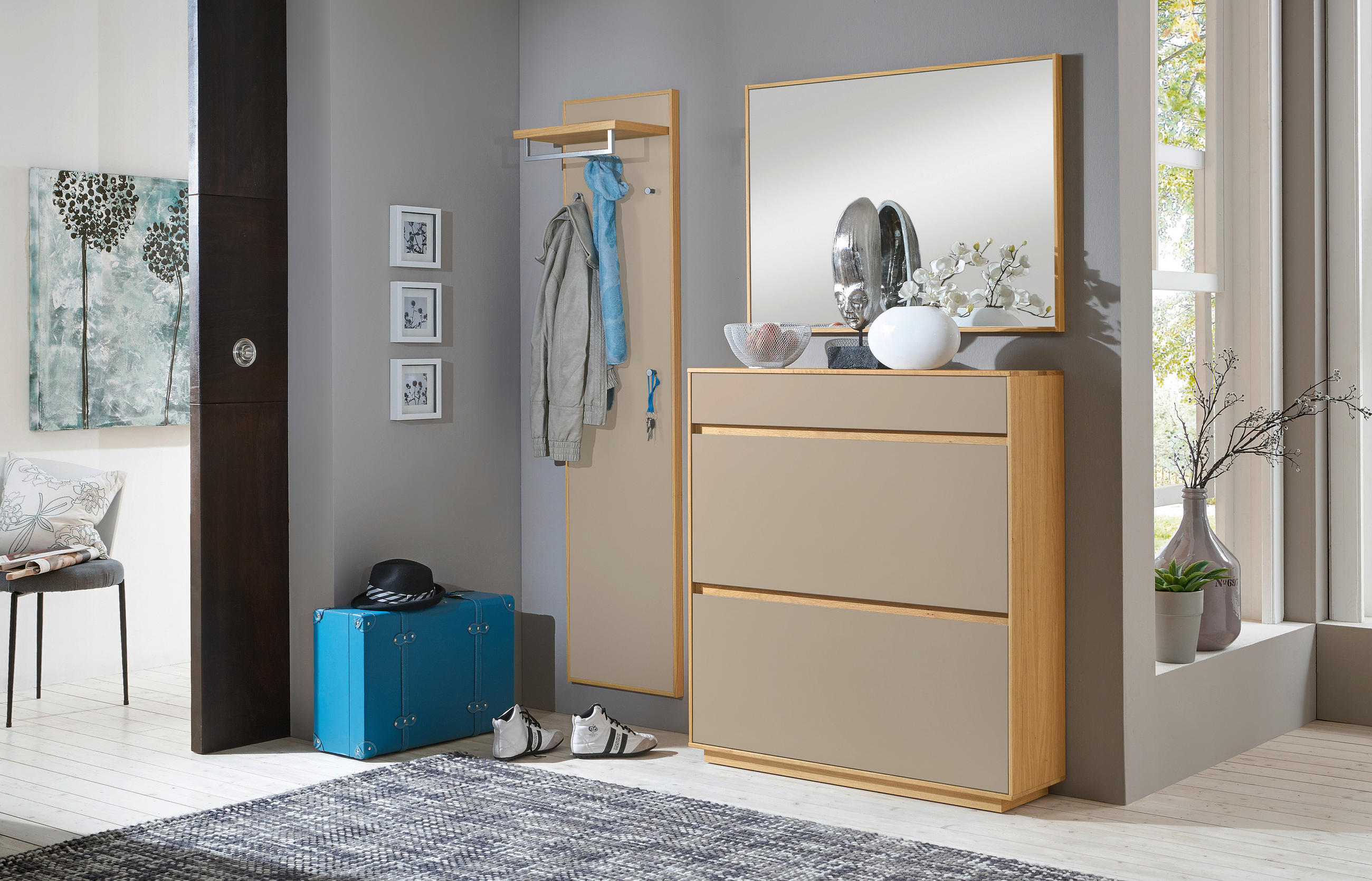 GARDEROBE Eichefarben, Sandfarben - Sandfarben/Eichefarben, Basics, Glas/Holz (155/195/31cm)
