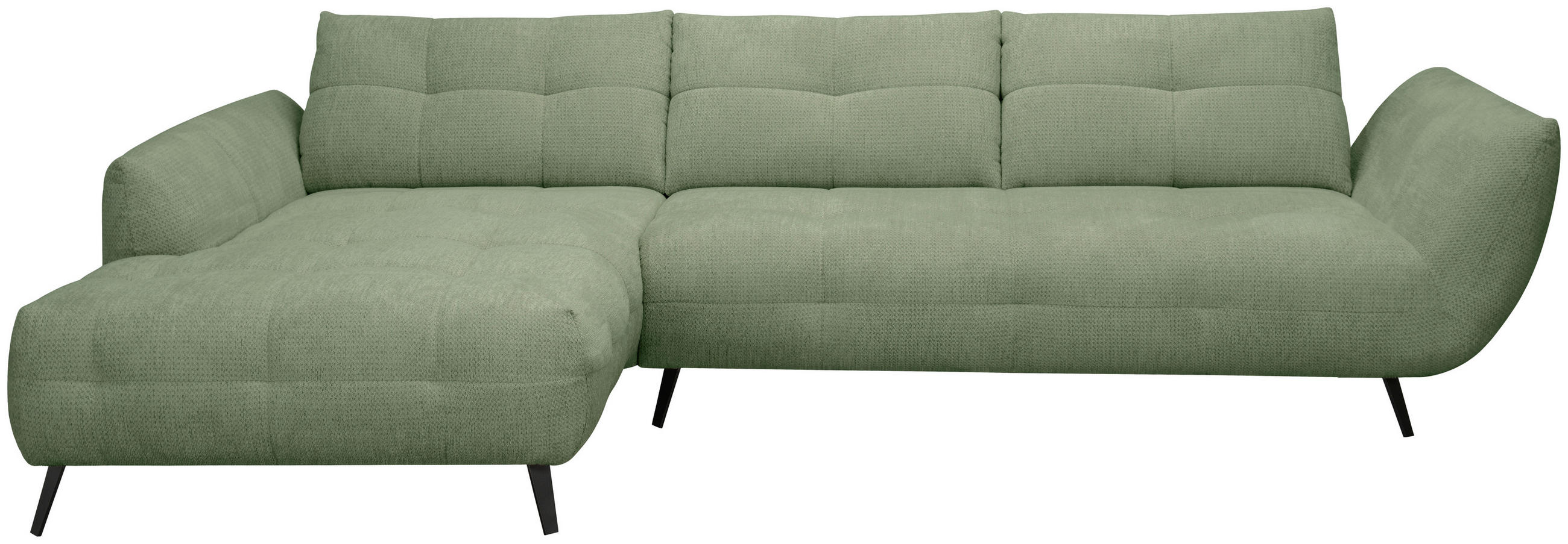 ECKSOFA Salbeigrün Chenille Armlehnenkissen, Rücken echt, Sitztiefenverstellung  - Salbeigrün/Schwarz, KONVENTIONELL, Textil/Metall (215/313cm) - Hom`in