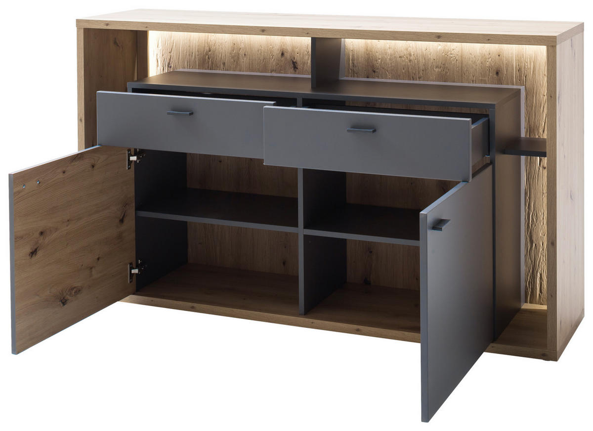 SIDEBOARD Colombo  in 156/91/40 cm  - Eichefarben/Grau, Design, Holzwerkstoff/Metall (156/91/40cm) - MID.YOU