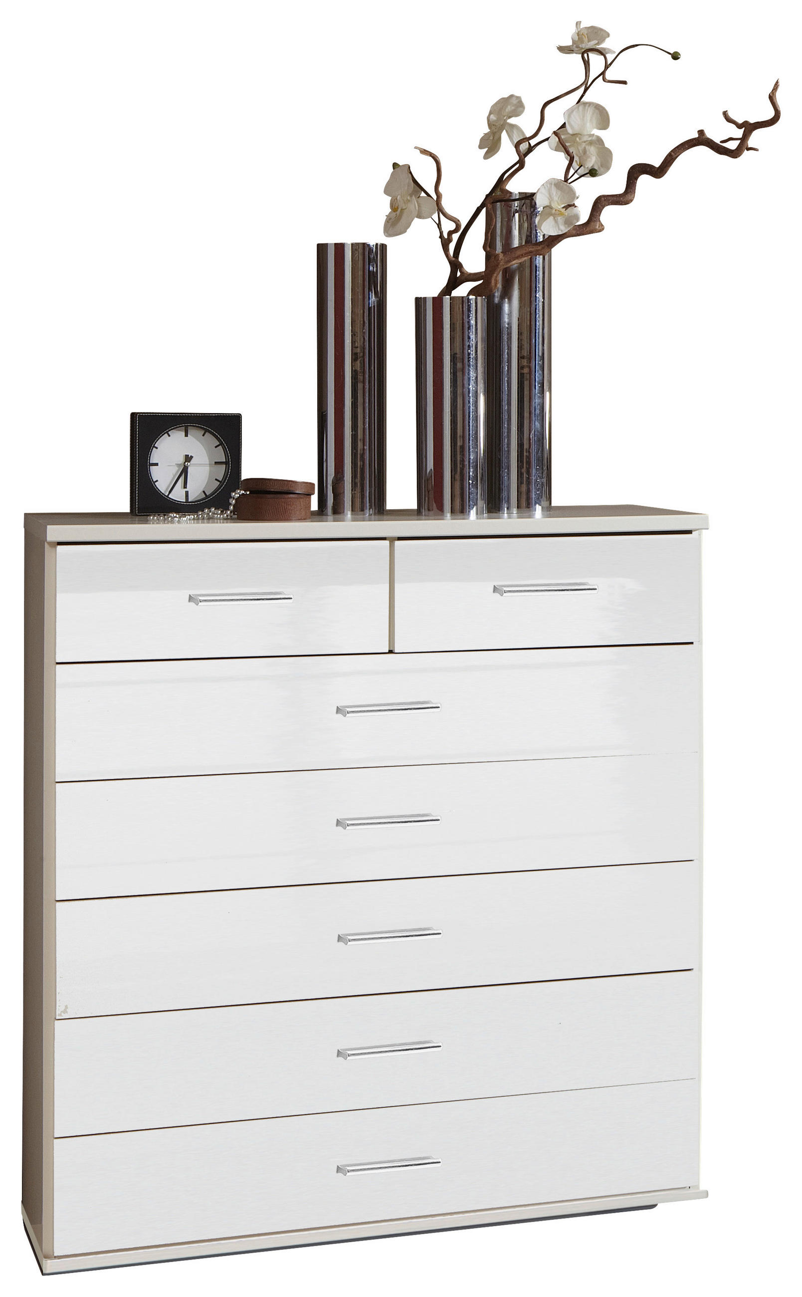 KOMMODE , 91/103/40 cm, 7 Schublade(n)  - Chromfarben/Weiß, Design, Holzwerkstoff/Kunststoff (91/103/40cm) - Xora