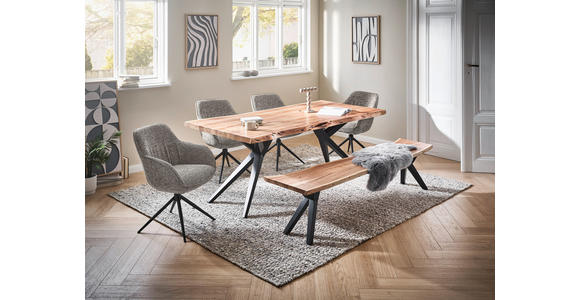 ARMLEHNSTUHL  Sitzfläche 360° drehbar, automatische Rückholfunktion Leinenoptik  - Schwarz/Braun, Design, Textil/Metall (64/84/61cm) - Novel