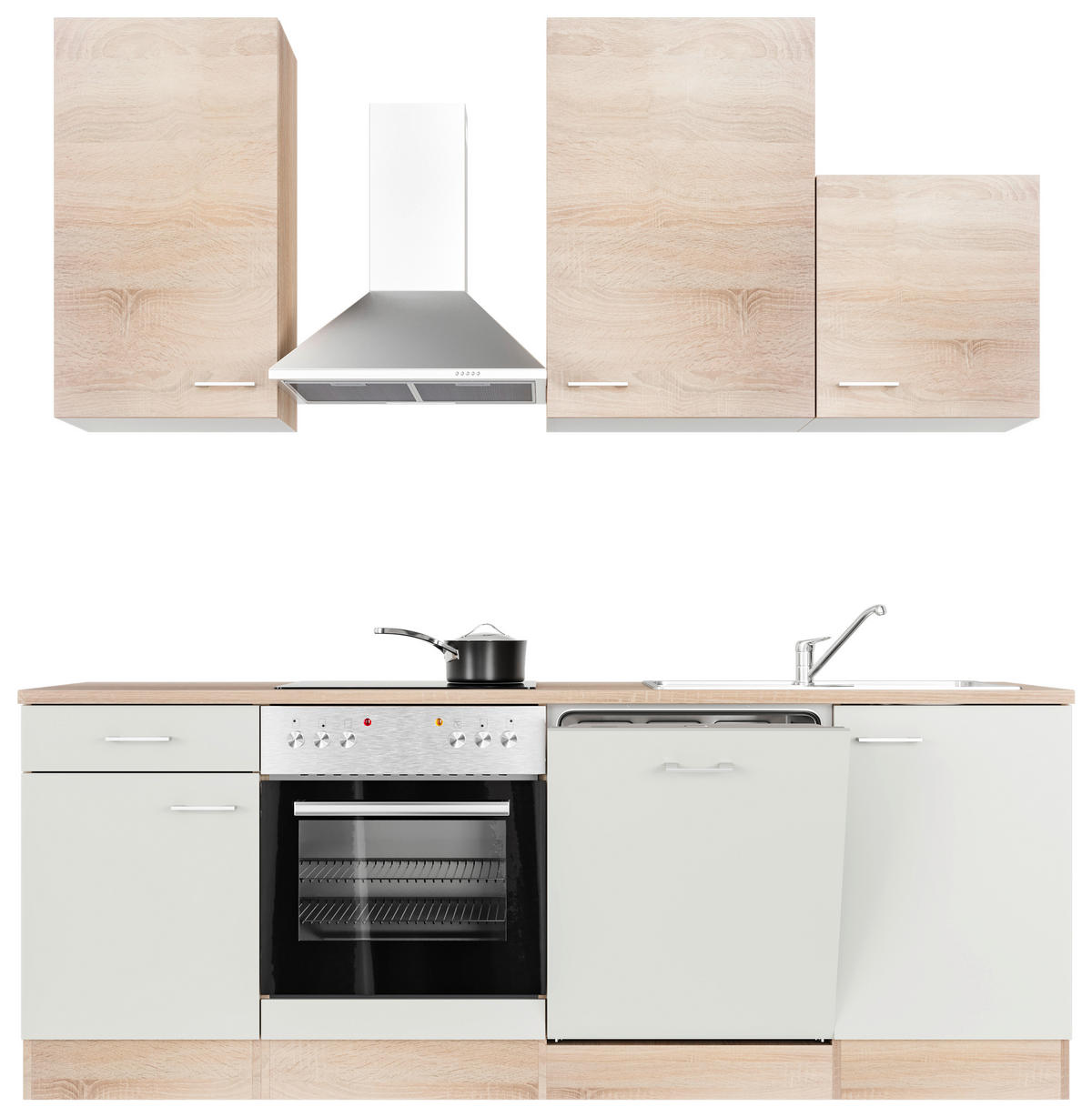 KÜCHENBLOCK 220 cm   in Weiß, Sonoma Eiche  - Alufarben/Weiß, MODERN, Holzwerkstoff/Kunststoff (220cm) - FlexWell
