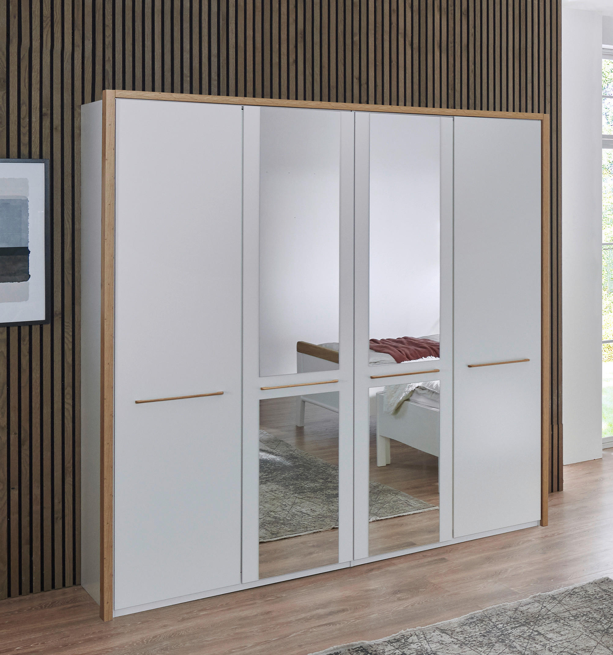 DREHTÜRENSCHRANK 200/216/58 cm 4-türig Weiß  - Eichefarben/Weiß, KONVENTIONELL, Glas/Holzwerkstoff (200/216/58cm) - Venda