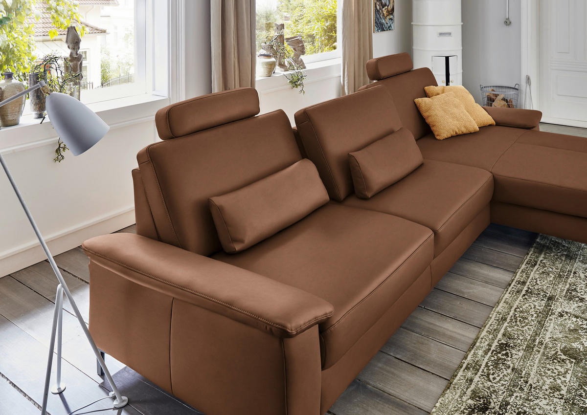 ECKSOFA in Echtleder Braun  - Schwarz/Braun, Design, Leder/Metall (334/176cm) - Dieter Knoll
