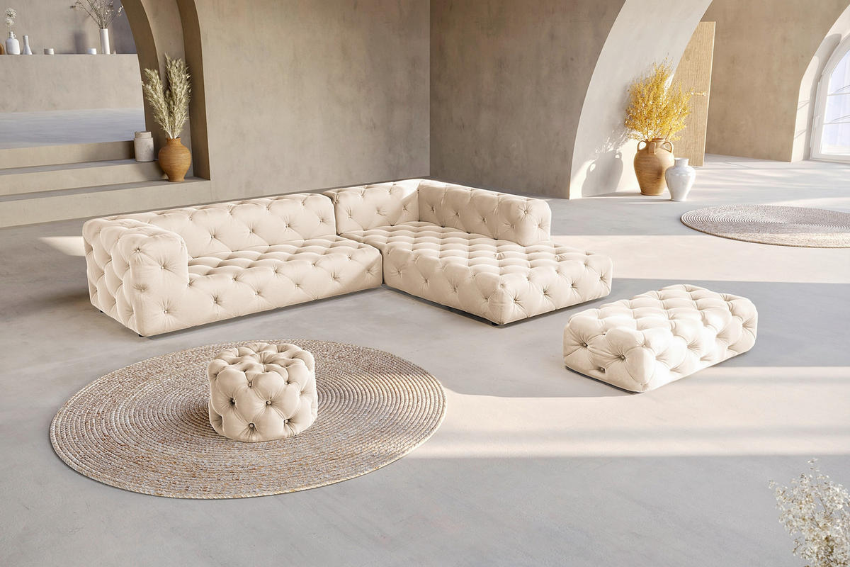 ECKSOFA Fresco in Samt Creme  325/228 cm  - Creme/Schwarz, Design, Kunststoff/Textil (325/228cm) - P & B
