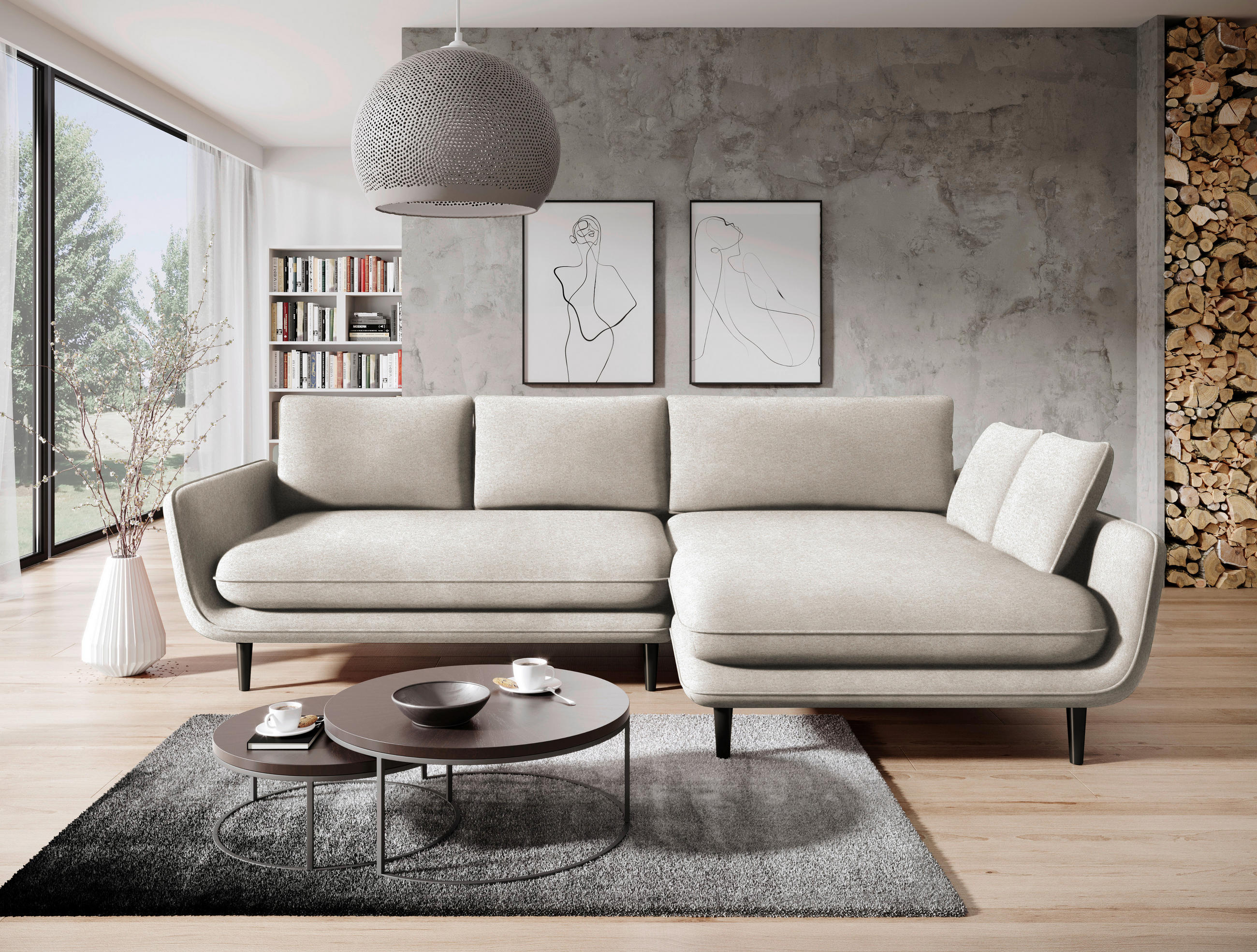 ECKSOFA in Velours Beige  - Beige/Schwarz, Design, Holz/Textil (260/167cm) - Welnova