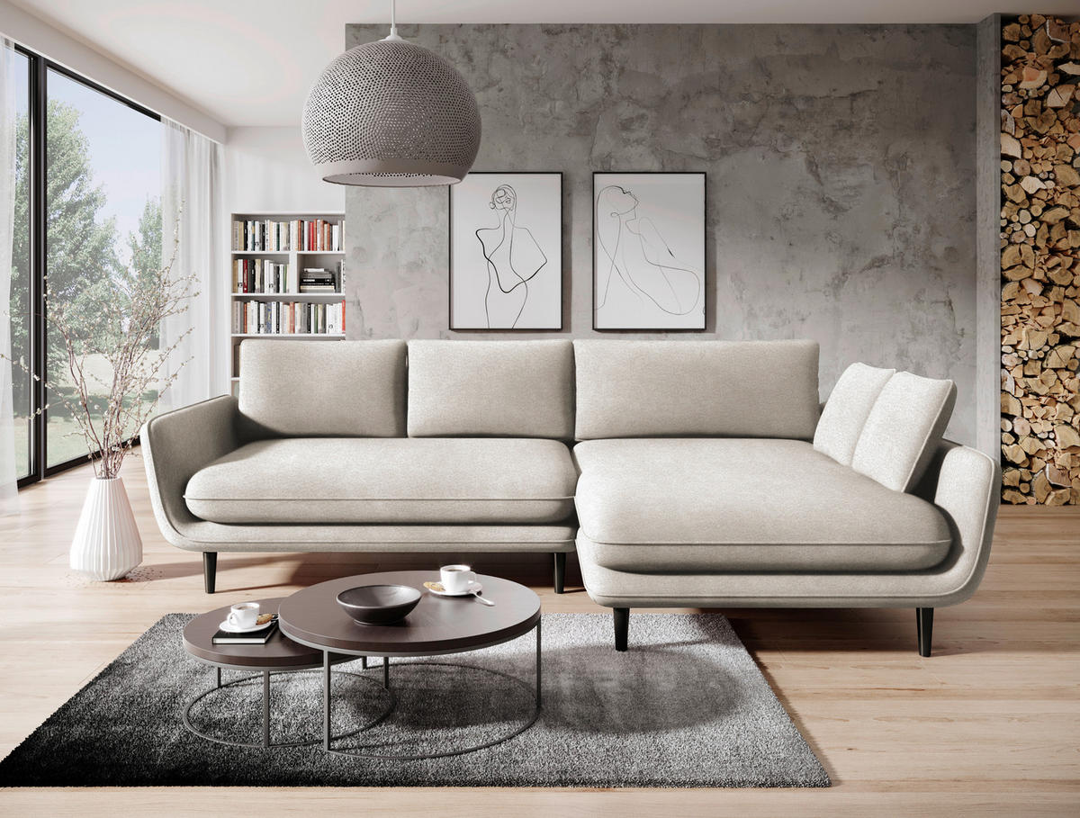 ECKSOFA in Velours Beige  - Beige/Schwarz, Design, Holz/Textil (260/167cm) - Welnova