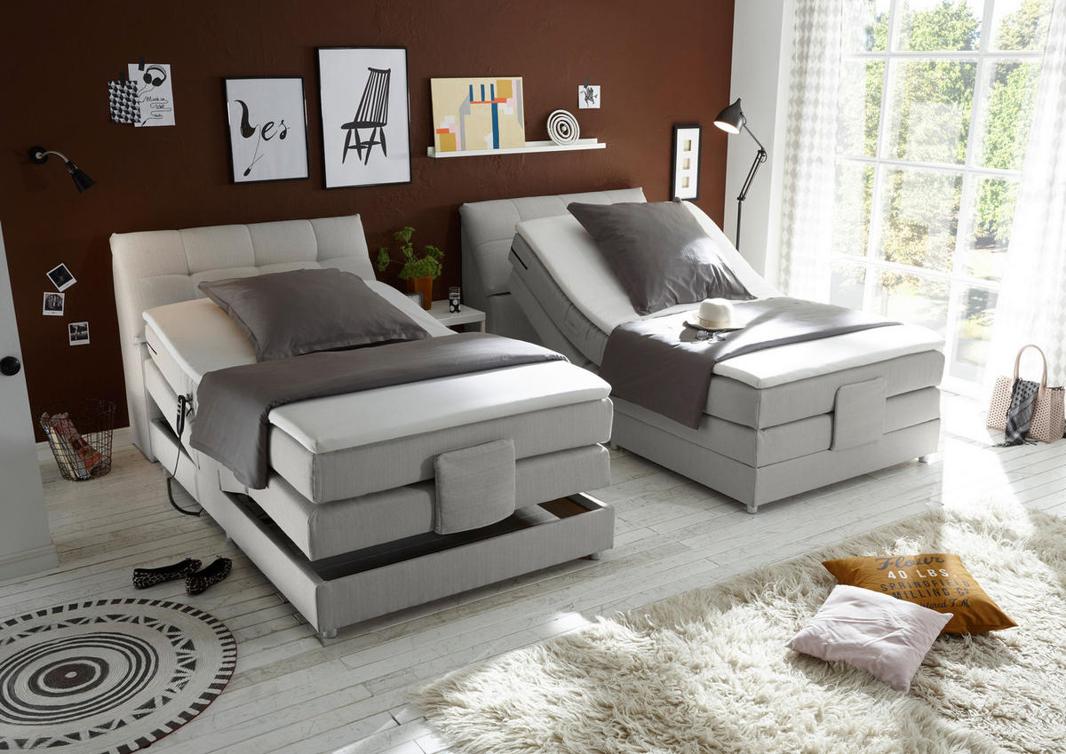 BOXSPRINGBETT 120/200 cm,  in Silberfarben, Matratze, Bettkasten, Topper, motorische Verstellbarkeit, H2 = mittel  - Silberfarben, Design, Kunststoff/Textil (120/200cm) - Esposa