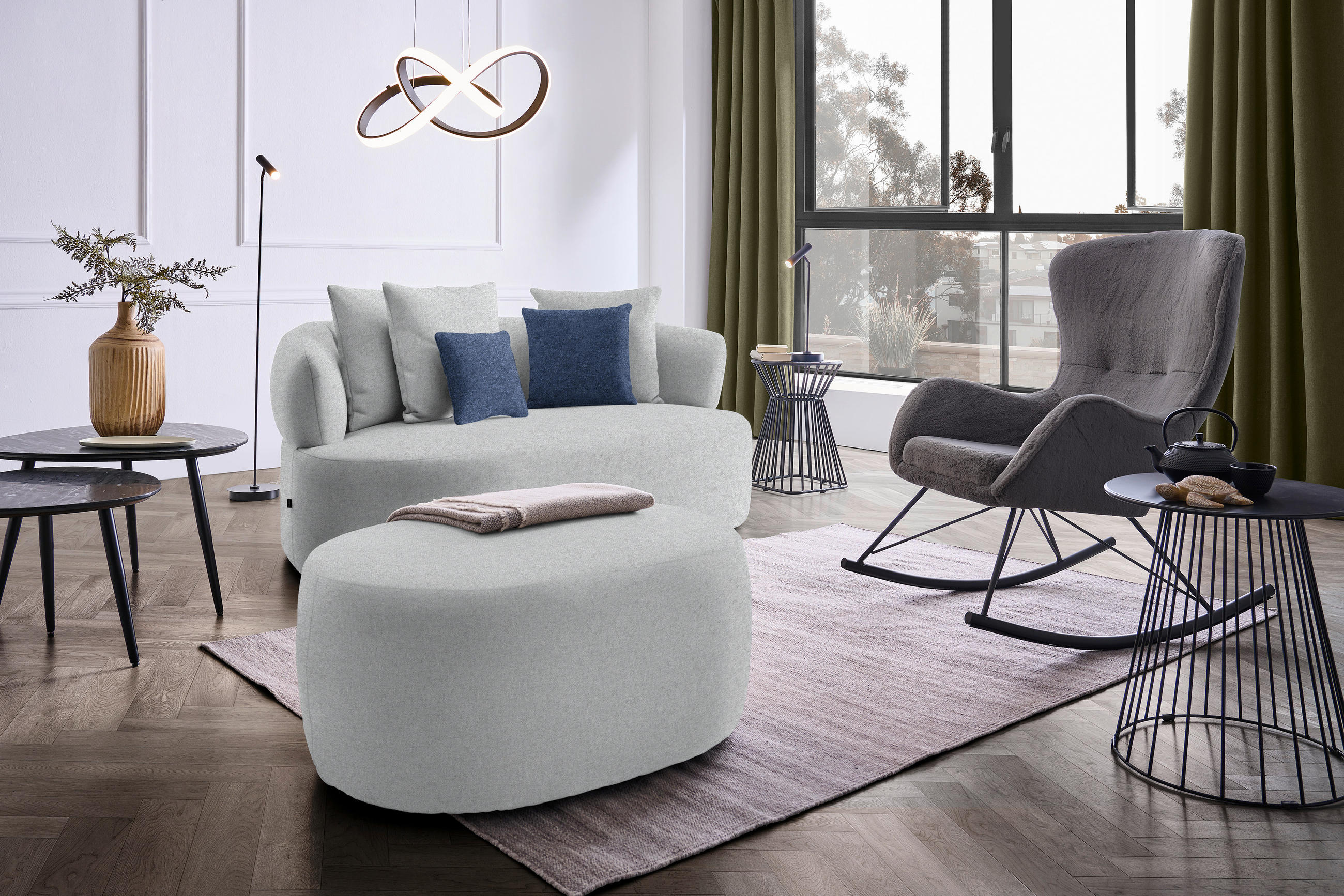 2-SITZER-SOFA in Flachgewebe Grau  - Schwarz/Dunkelblau, MODERN, Kunststoff/Textil (177/86/105cm) - Hom`in