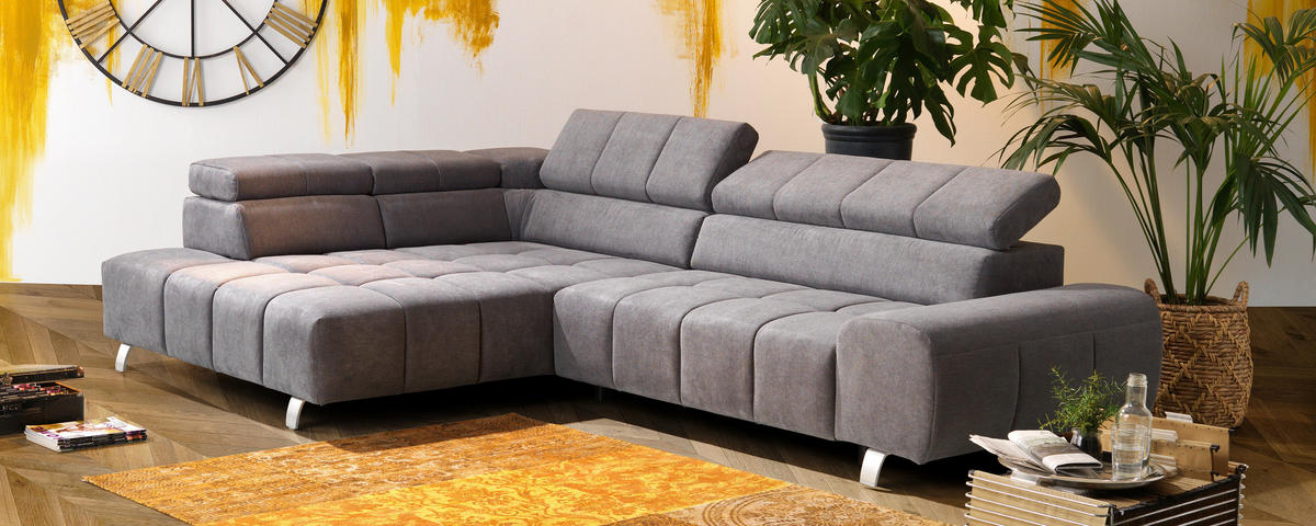ECKSOFA in Webstoff Dunkelgrau  201/295 cm  - Dunkelgrau/Silberfarben, Design, Textil/Metall (201/295cm) - Hom`in