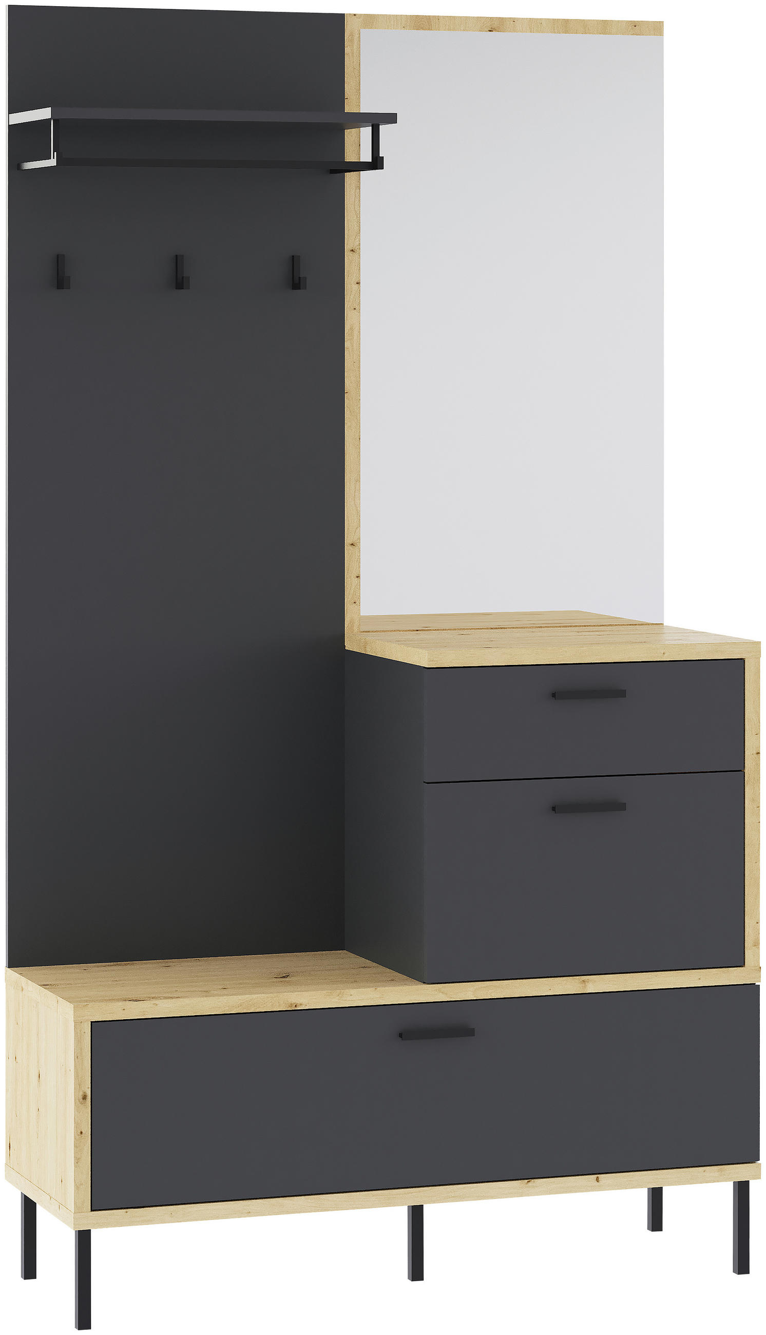 Carryhome Garderobe Anthrazit, Eiche Artisan 113x197x40 cm