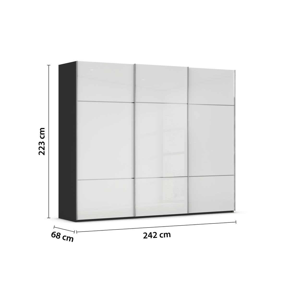 SCHWEBETÜRENSCHRANK in Schwarz, Weiss  - Chromfarben/Weiss, Konventionell, Glas/Holzwerkstoff (242/223/68cm) - Novel