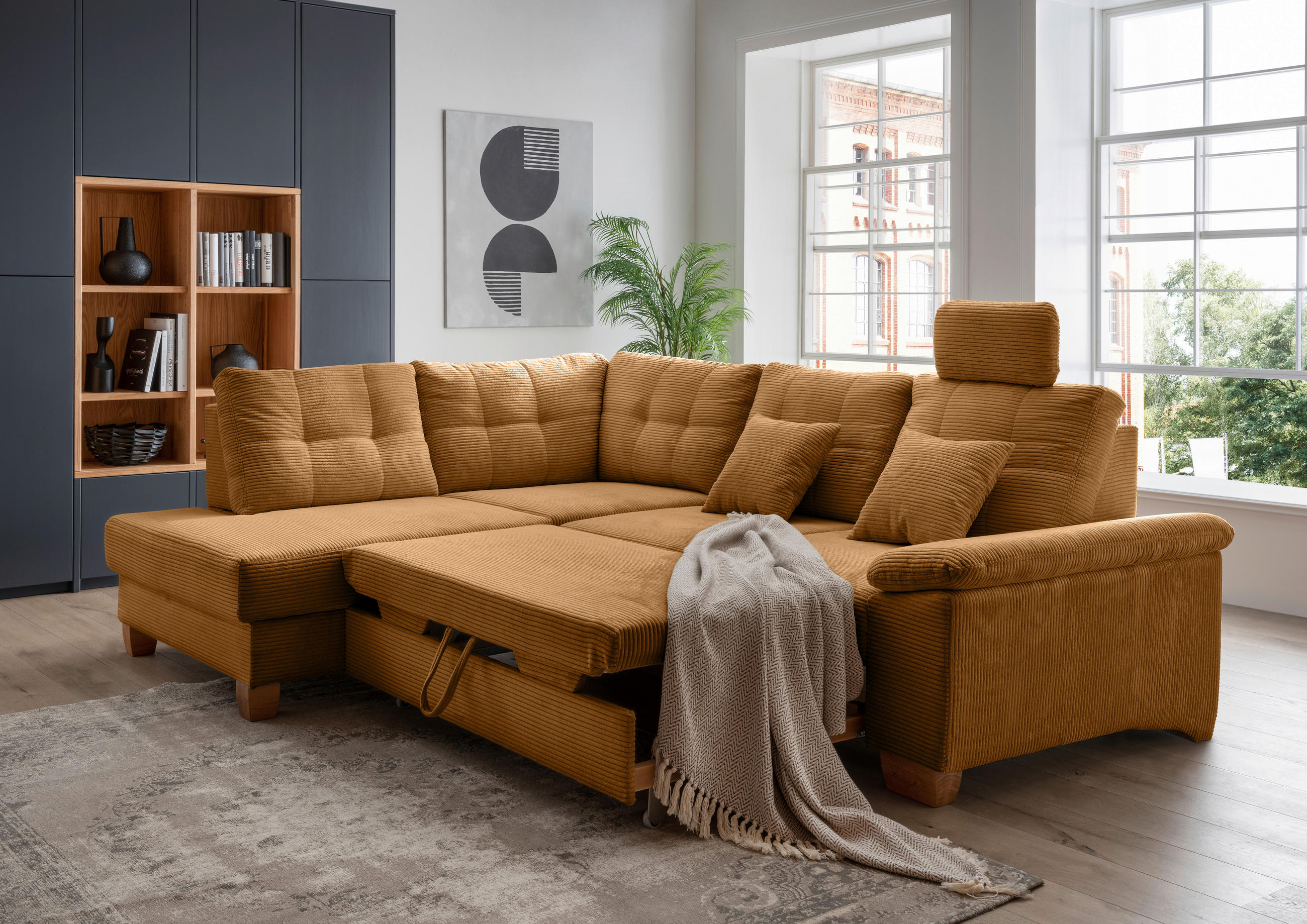 ECKSOFA Goldfarben Cord - Goldfarben/Naturfarben, MODERN, Holz/Textil (206/274cm) - Livetastic