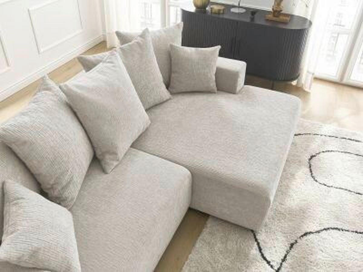 ECKSOFA Ottomane rechts  ATILLA Beige Struktur  - Beige/Schwarz, MODERN, Kunststoff/Textil (244/149cm)