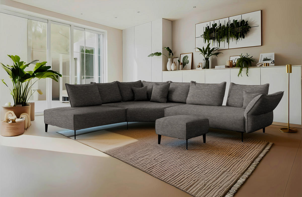 ECKSOFA  in Chenille, Flachgewebe Dunkelbraun  272/340 cm  - Dunkelbraun/Schwarz, MODERN, Textil/Metall (272/340cm) - W.Schillig