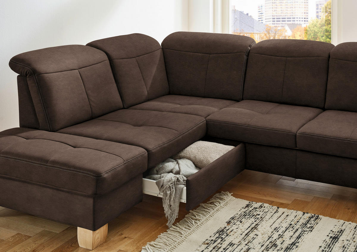 WOHNLANDSCHAFT in Mikrofaser Braun  - Wildeiche/Beige, KONVENTIONELL, Holz/Textil (243/343/185cm) - Voleo