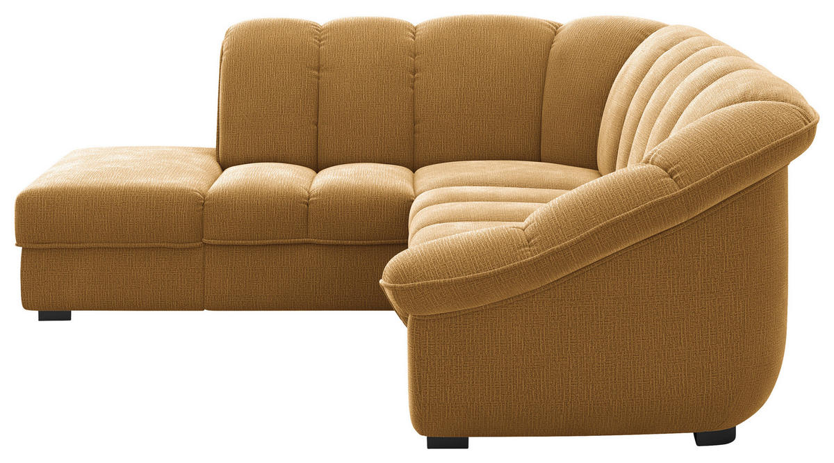 ECKSOFA Senfgelb Chenille Bettkasten, Schlaffunktion, Rücken echt  - Senfgelb/Schwarz, KONVENTIONELL, Kunststoff/Textil (222/260cm) - Welnova
