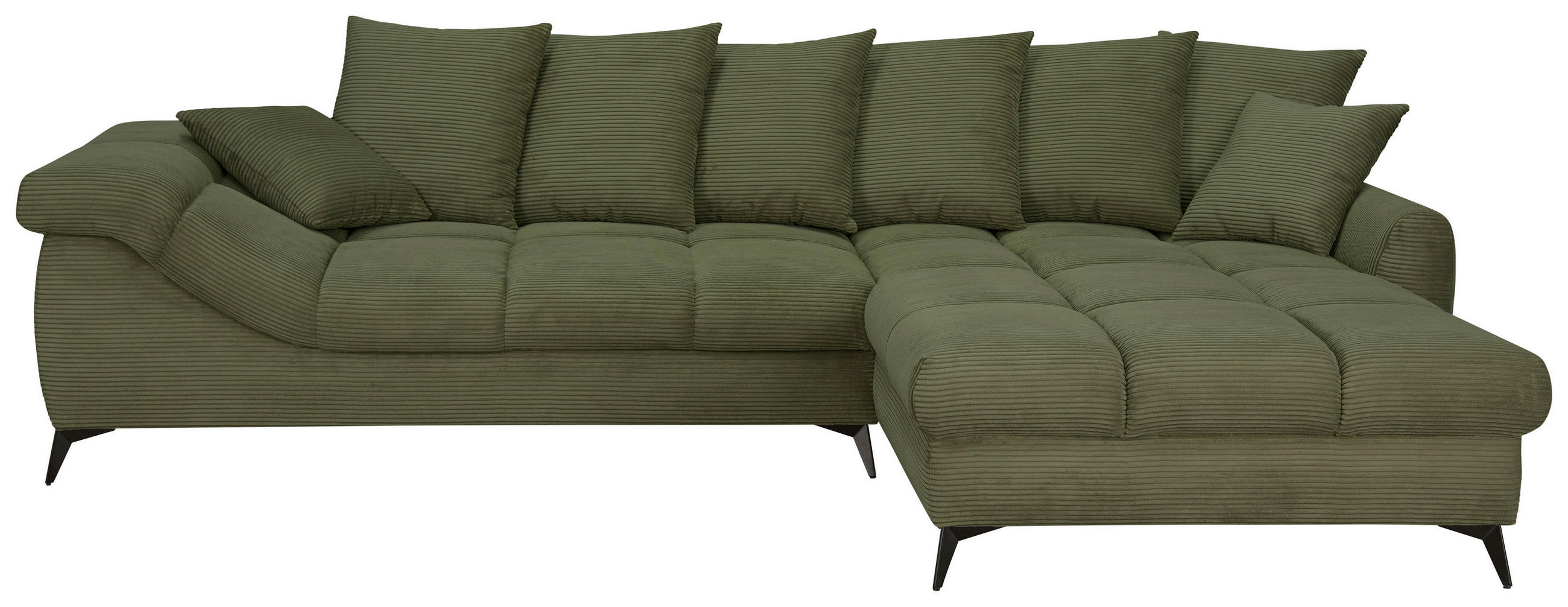 ECKSOFA Grün Cord Rückenkissen, Armlehnenkissen, Rücken echt  - Schwarz/Grün, KONVENTIONELL, Textil/Metall (332/231cm) - Carryhome