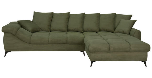 ECKSOFA Grün Cord Rückenkissen, Armlehnenkissen, Rücken echt  - Schwarz/Grün, KONVENTIONELL, Textil/Metall (332/231cm) - Carryhome