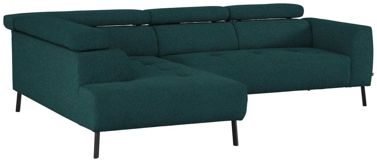 ECKSOFA in Struktur Petrol  205/280 cm  - Petrol/Schwarz, Design, Textil/Metall (205/280cm) - Xora