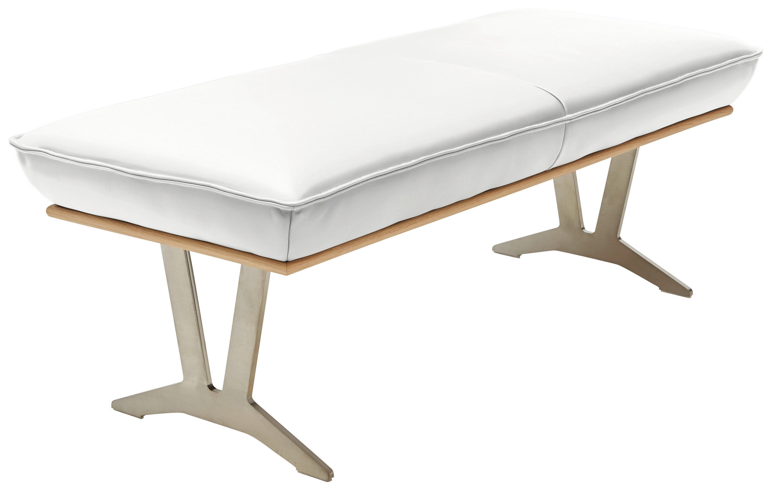 HOCKERBANK 130/49/54 cm  in Weiß  - Edelstahlfarben/Beige, Design, Leder/Holz (130/49/54cm) - Ambiente
