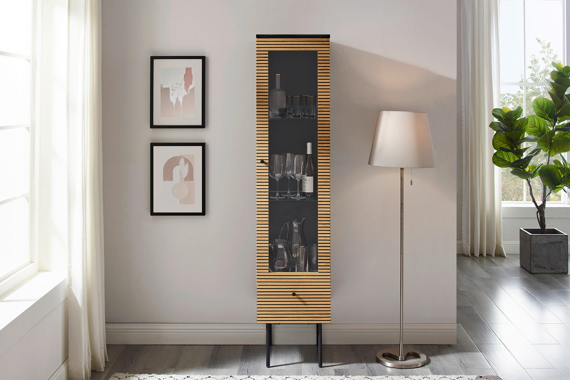 VITRINE in furniert Eiche Schwarz, Eichefarben  - Klar/Eichefarben, Design, Glas/Holz (40/179/43cm) - Livetastic