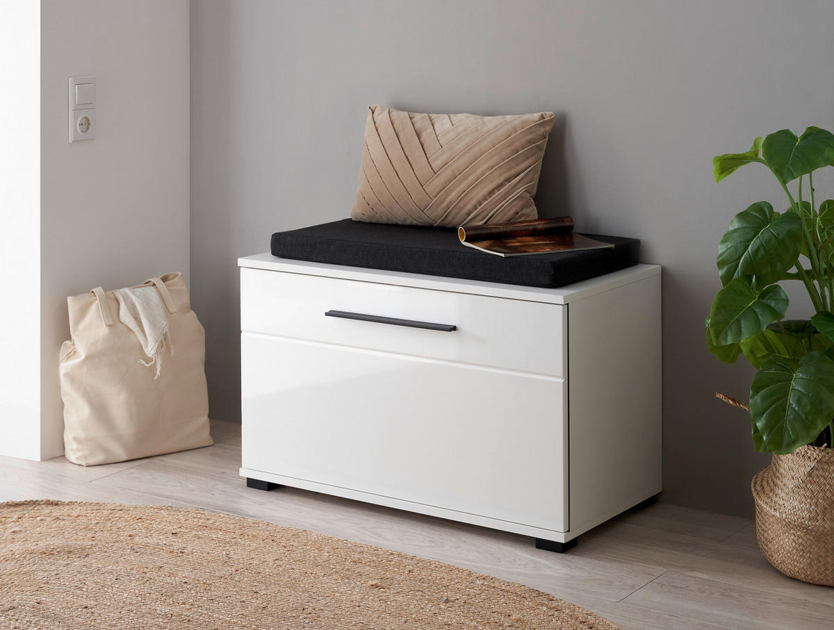 GARDEROBENBANK  in 80/55/39 cm  - Weiß Hochglanz/Schwarz, MODERN, Holzwerkstoff/Kunststoff (80/55/39cm) - MID.YOU