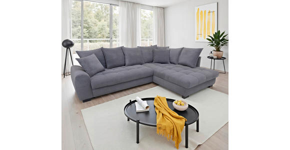 ECKSOFA Grau Cord Rückenkissen, Armlehnenkissen, Bettkasten, Schlaffunktion, Rücken echt, Liegefläche im Originalstoff  - Schwarz/Grau, KONVENTIONELL, Kunststoff/Textil (304/212cm) - Carryhome