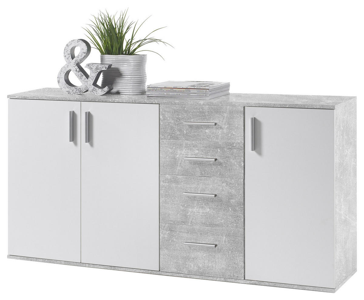 KOMODA, sivá, biela, 160/82/35 cm - sivá/biela, Konventionell, kompozitné drevo/plast (160/82/35cm) - Carryhome
