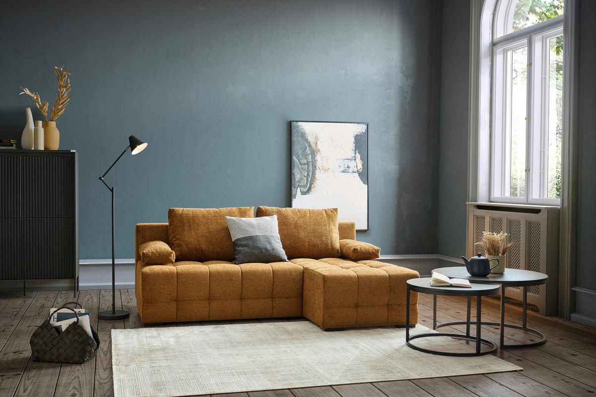 ECKSOFA Rostfarben Chenille  - Rostfarben/Schwarz, MODERN, Kunststoff/Textil (204/145cm) - home24