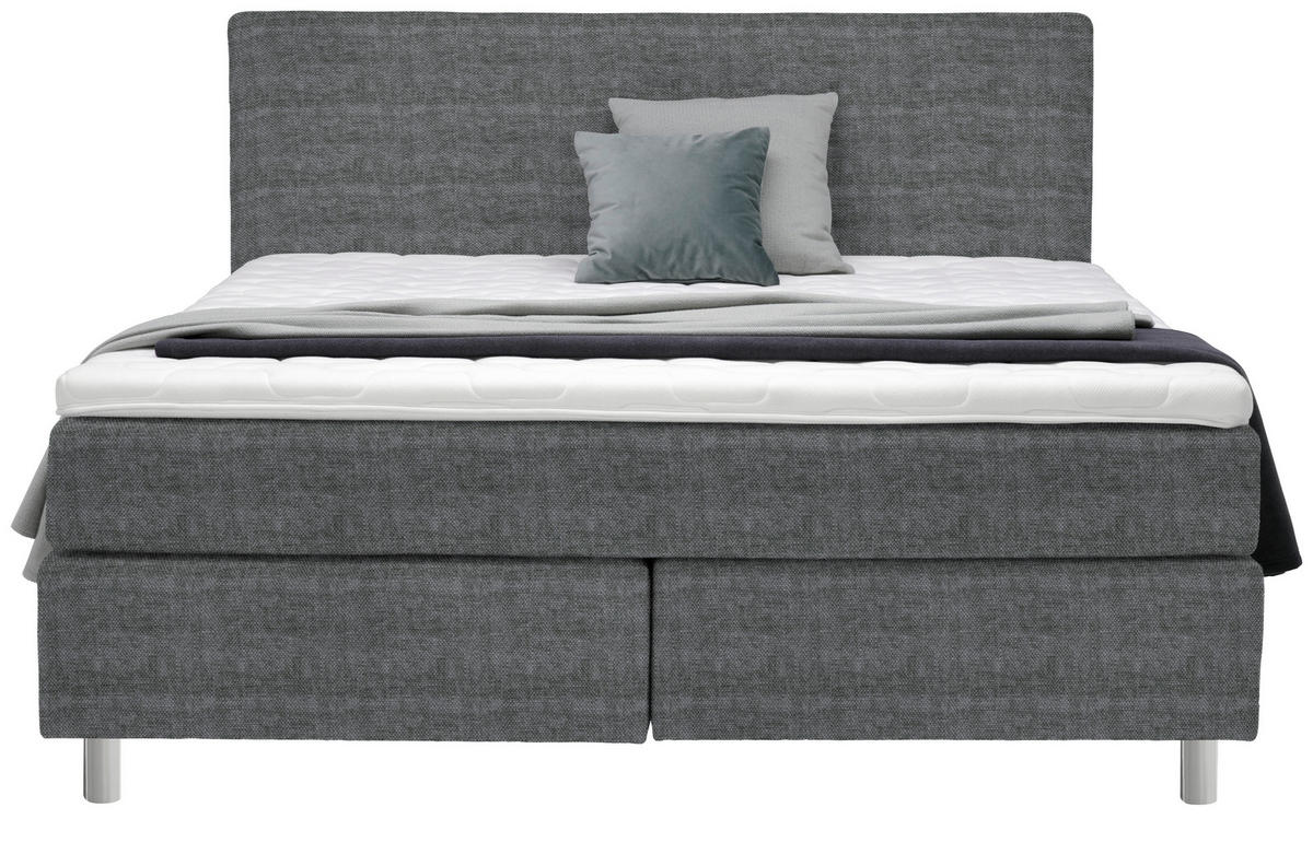 BOXSPRINGBETT 180/200 cm  in Dunkelgrau  - Chromfarben/Dunkelgrau, Konventionell, Kunststoff/Textil (180/200cm) - Voleo