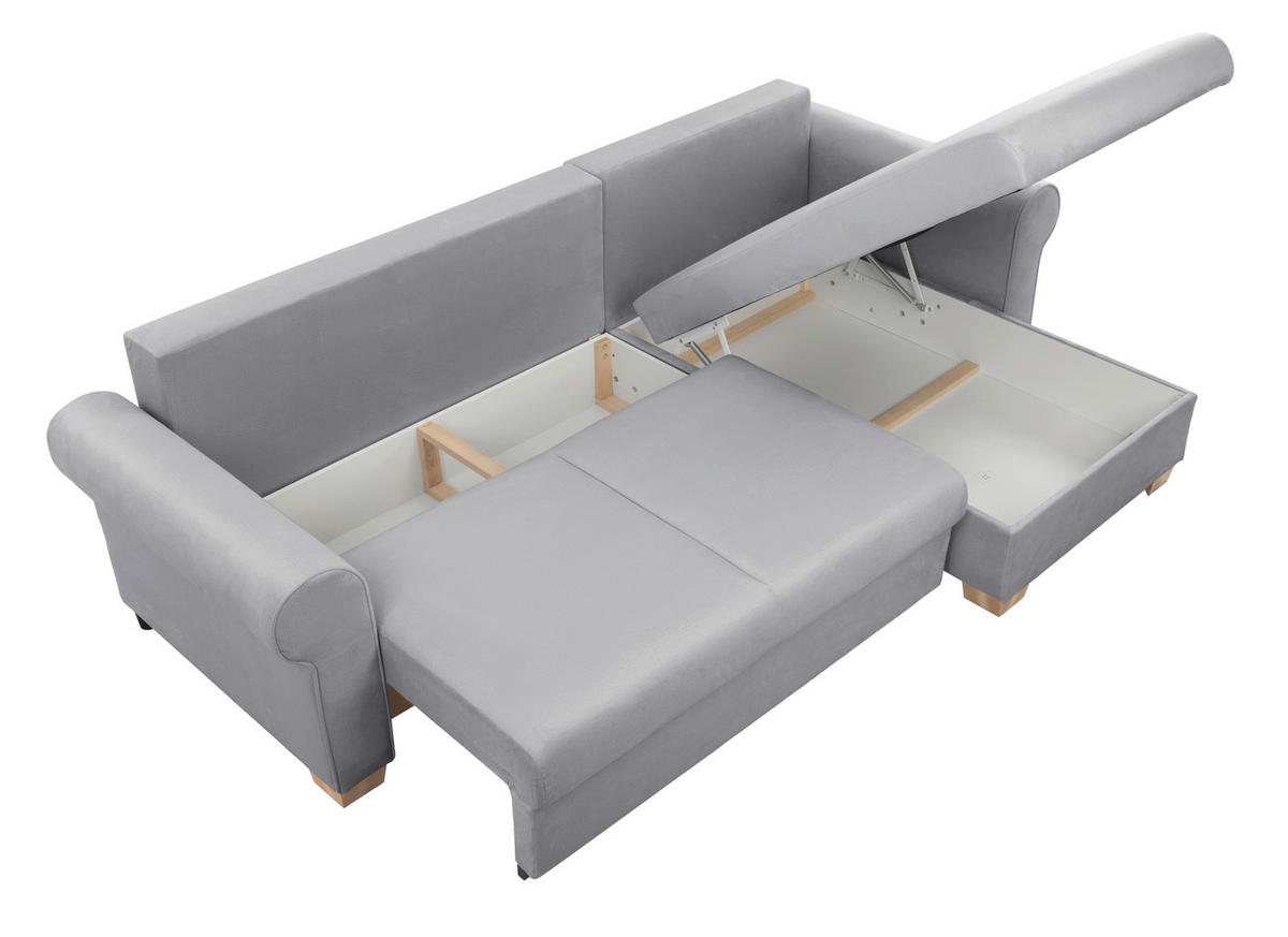 ECKSOFA in Hellgrau  - Buchefarben/Hellgrau, Design, Holz/Textil (266/161cm) - MID.YOU