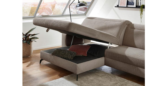 ECKSOFA inkl. Funktion Taupe Cord  - Taupe/Schwarz, KONVENTIONELL, Textil/Metall (178/290cm) - Cantus