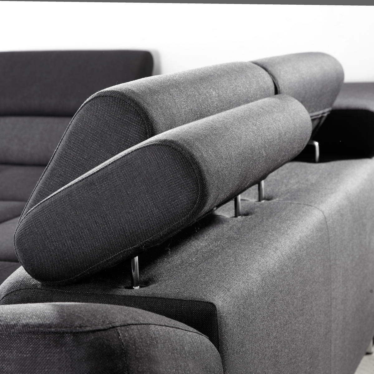 ECKSOFA Schwarz, Dunkelgrau Webstoff  - Dunkelgrau/Schwarz, Design, Textil/Metall (235/280cm) - Hom`in