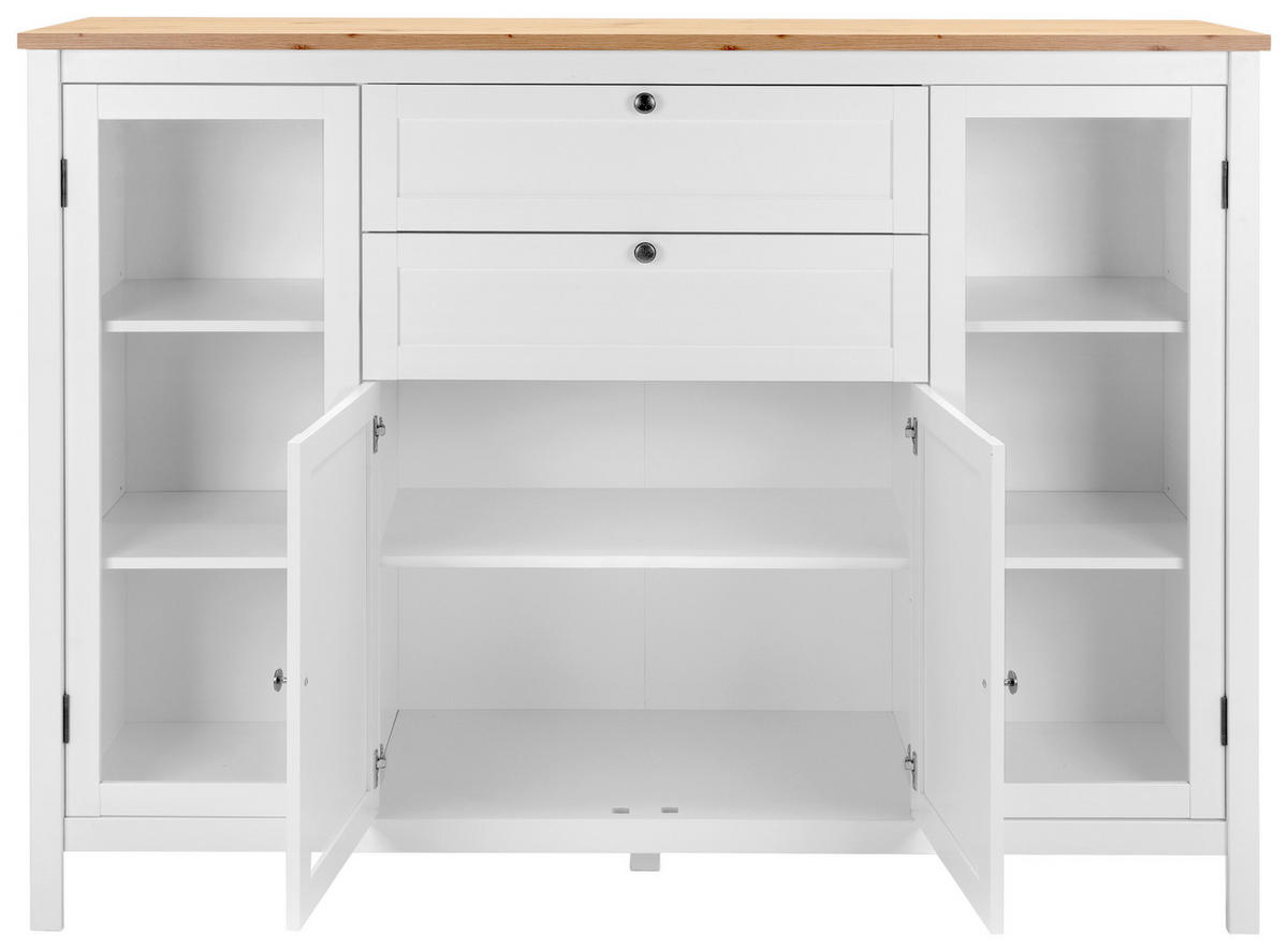 VISOKA KOMODA, bela, barve hrasta  - barve hrasta/bela, Konvencionalno, kovina/steklo (160/120/40cm) - MID.YOU