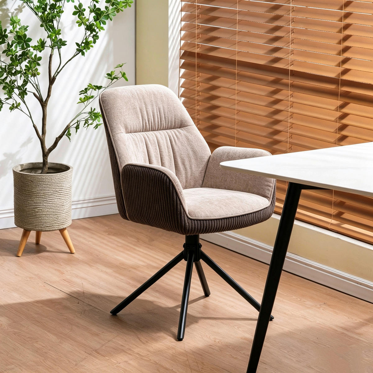 ARMLEHNSTUHL  Sitzfläche 180° drehbar Mikrofaser  Schwarz, Dunkelbraun, Beige  - Dunkelbraun/Beige, MODERN, Textil/Metall (60/89/65cm) - Livetastic