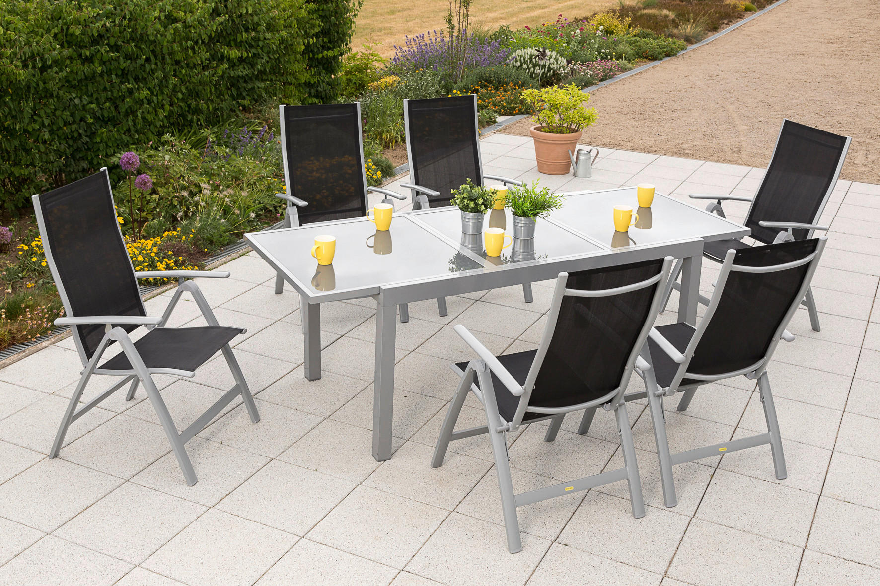GARTENSET Aluminium  - Silberfarben/Schwarz, MODERN, Textil/Metall - Gardenson