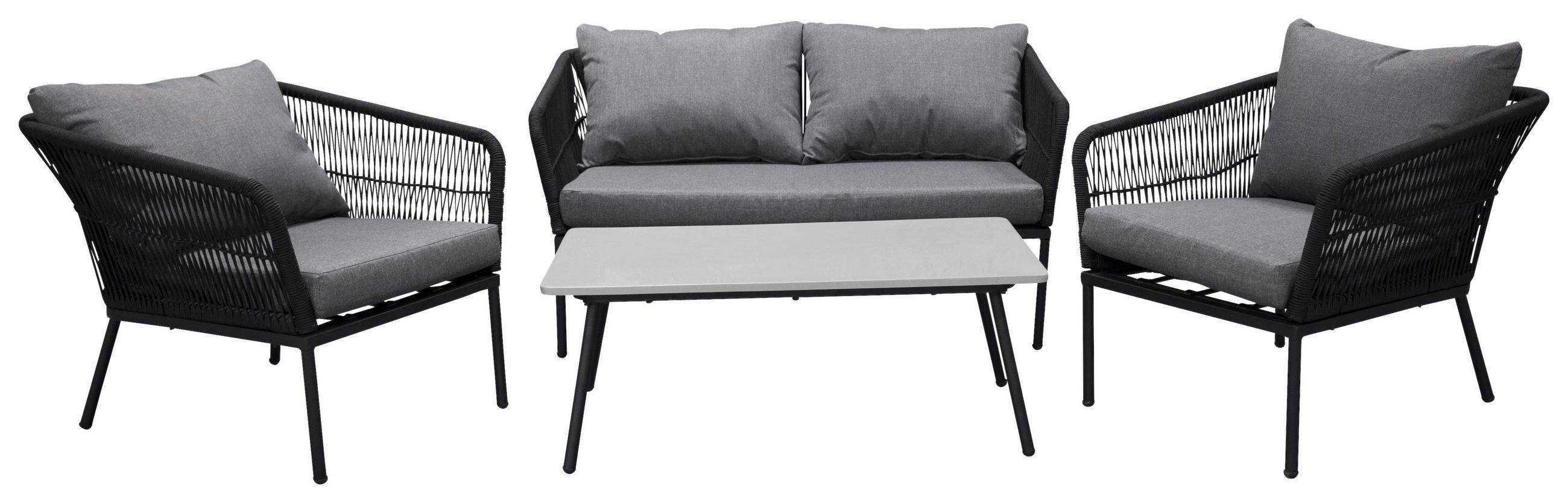 LOUNGEGARNITUR Aluminium  - Schwarz/Grau, KONVENTIONELL, Kunststoff/Stein (134/69/80cm) - Gardenson