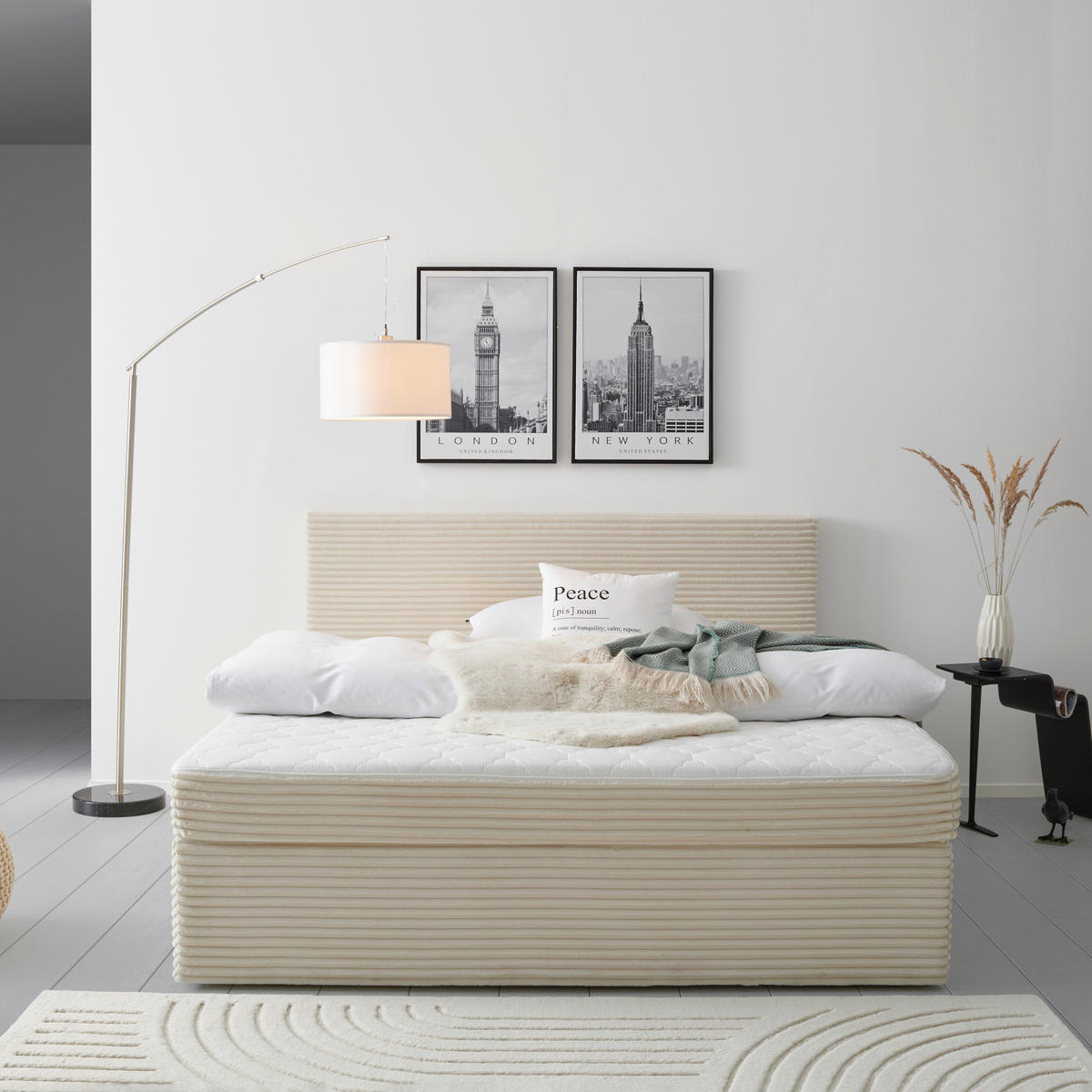 BOXBETT 200/200 cm,  in Beige,  - Beige, MODERN, Holz/Textil (200/200cm) - MID.YOU