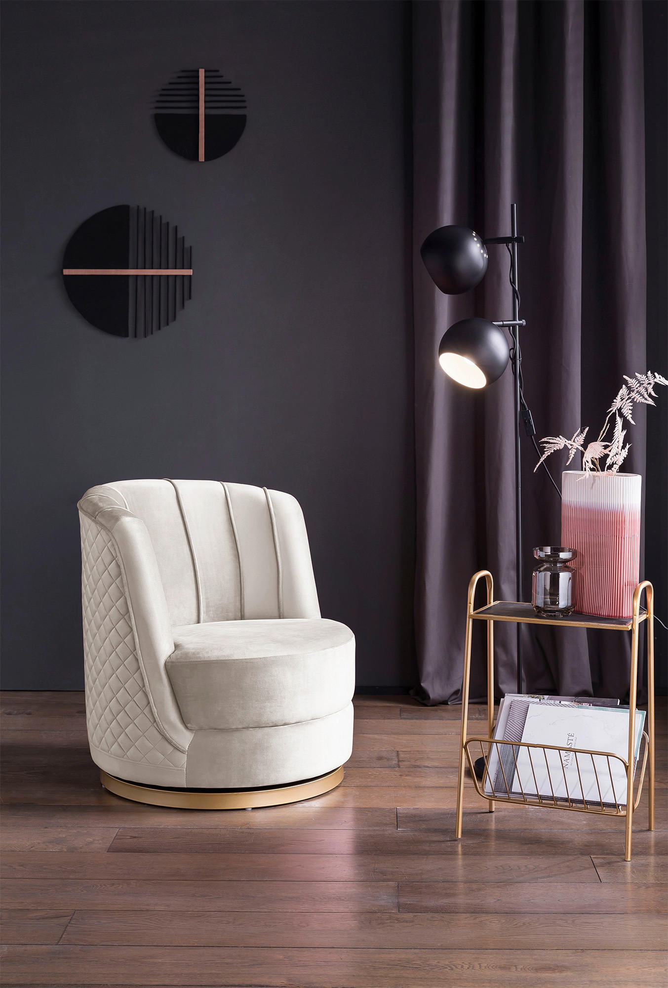 SESSEL in Samt Beige  - Beige/Goldfarben, MODERN, Textil/Metall (68/77/57cm) - Livetastic