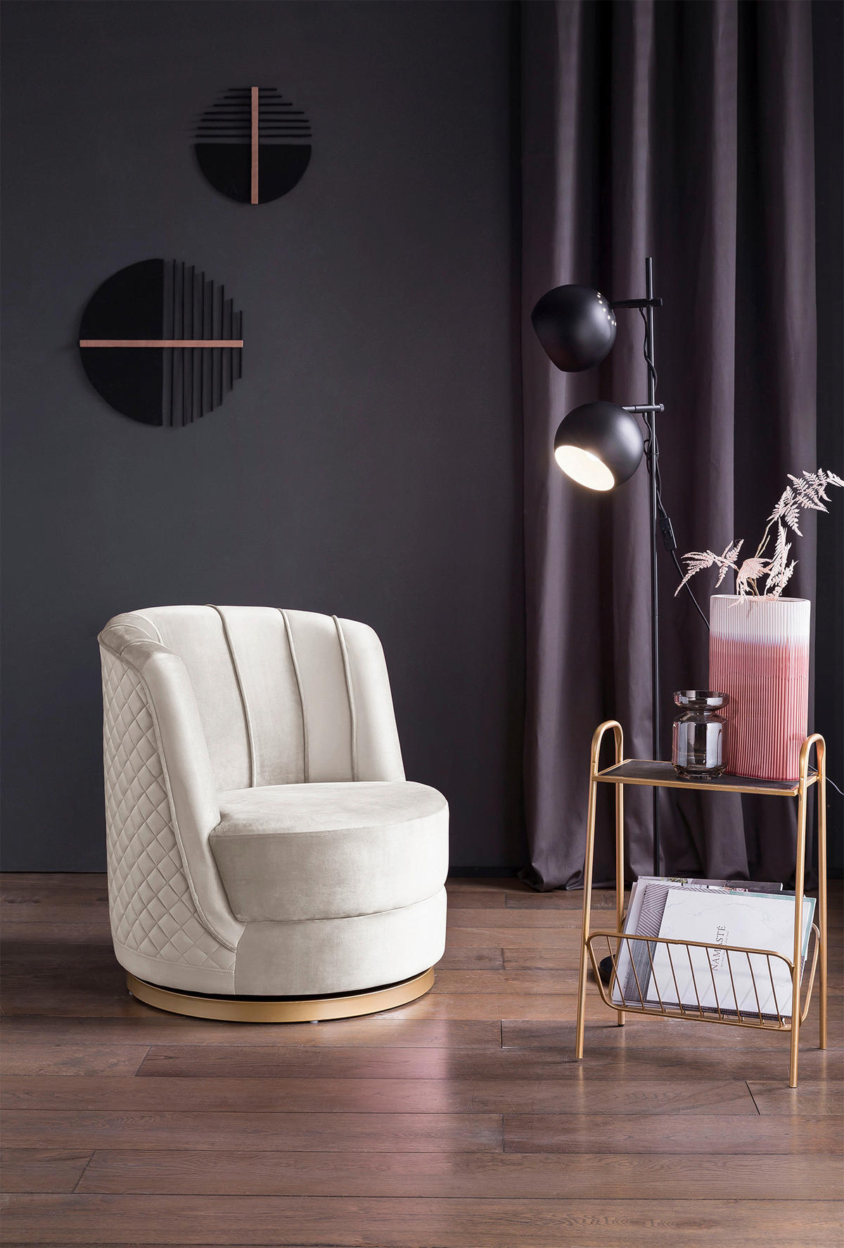 SESSEL in Samt Beige  - Beige/Goldfarben, MODERN, Textil/Metall (68/77/57cm) - Livetastic