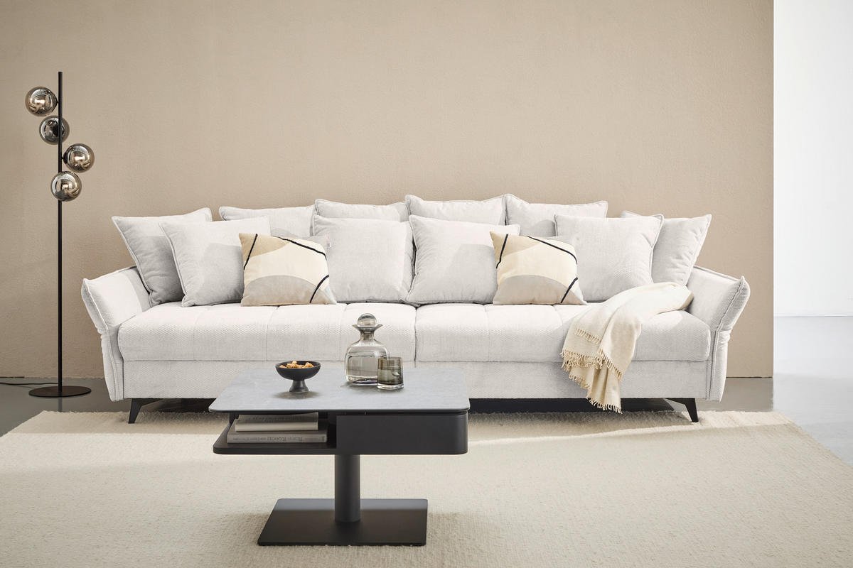 BIGSOFA Webstoff Weiß  - Schwarz/Weiß, KONVENTIONELL, Textil/Metall (282/94/127cm) - Ambia Home