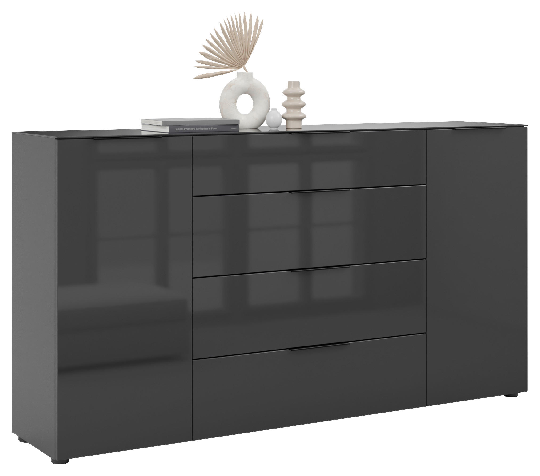 SIDEBOARD style 180/98,7/40 cm 4 Schublade(n)  - Anthrazit/Anthrazit Hochglanz, Basics, Glas/Holzwerkstoff (180/98,7/40cm)