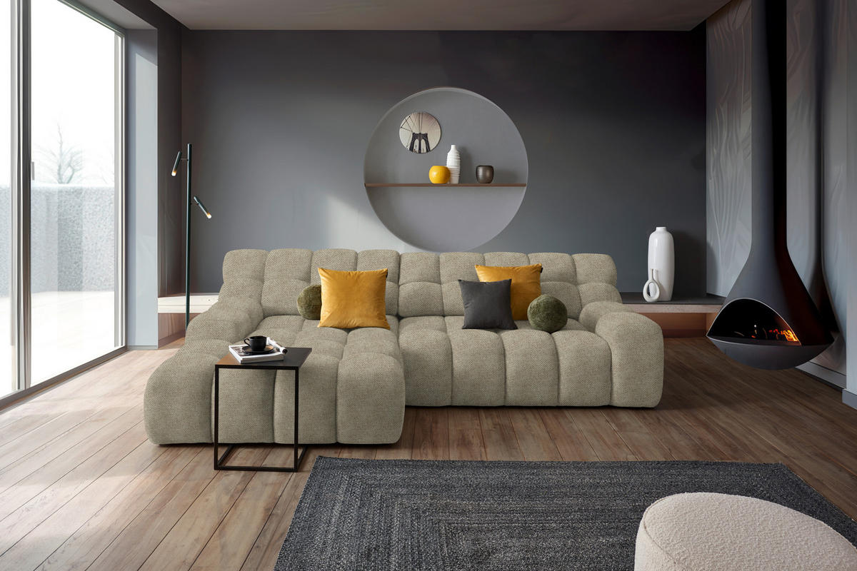 Ecksofa inkl. Funktion Beigebraun Webstoff  - Beigebraun/Schwarz, MODERN, Kunststoff/Textil (180/297cm) - Welnova